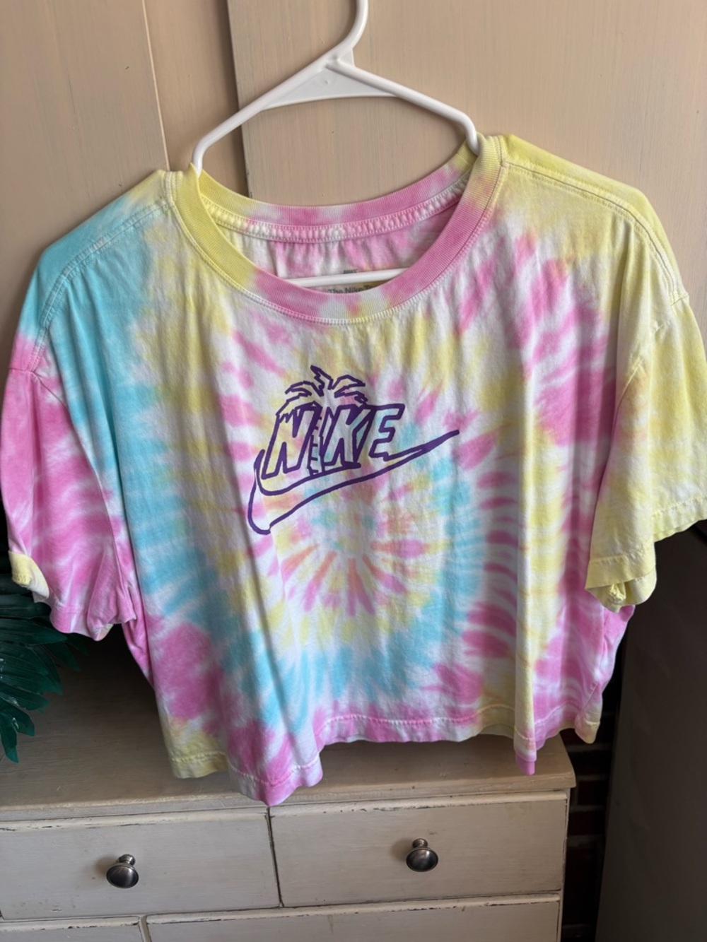 Nike Tie-Dye Cropped Tee in Pink, Yellow & Blue
